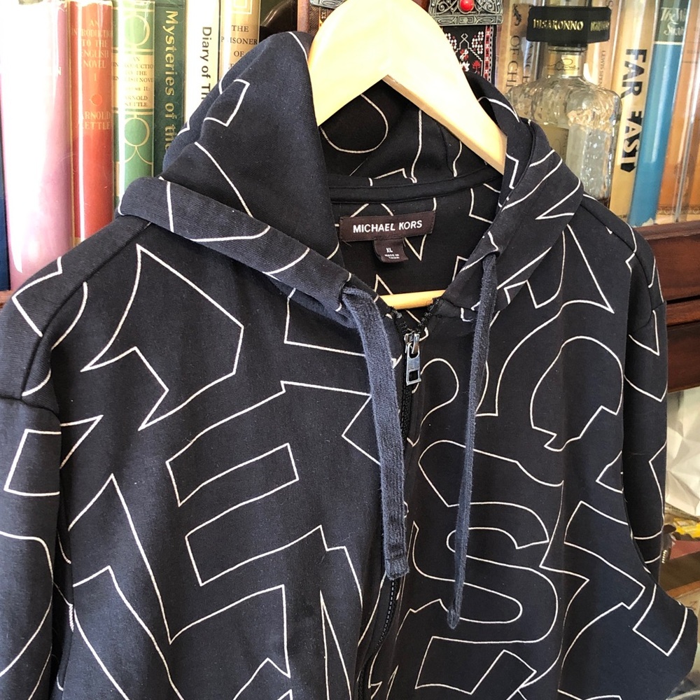Michael Kors Black Hoodie with White Outline Graphic